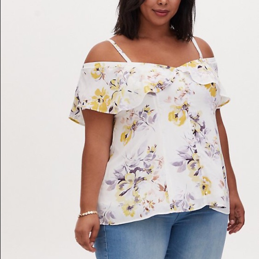 Torrid White Floral Cold Shoulder Top